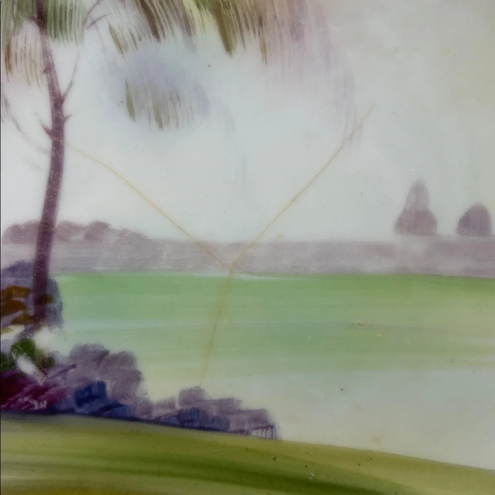 Antique Nippon Hand‎ Painted Porcelain Plate Palm Tree Landscape Scene 6.25 inch